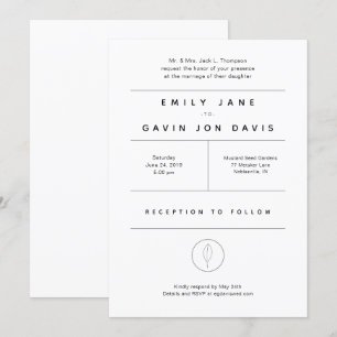 Invitación mínima moderna blanca y gris de la boda