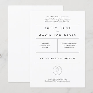 Invitación mínima moderna blanca y gris de la boda