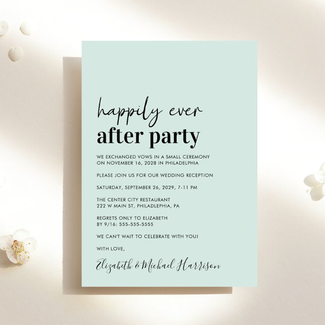Invitación Mínima Moderna De La Recepción De La Bo (An chic Happily Ever After Party invitation for your wedding celebration)