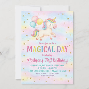Invitación mínima moderna de unicornio a los cumpl