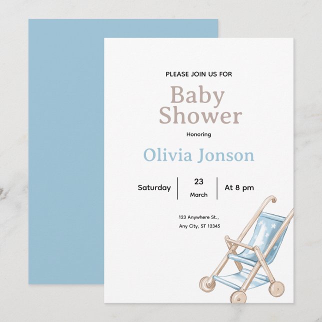 Invitación mínima para baby shower, tarjeta de beb (Anverso / Reverso)