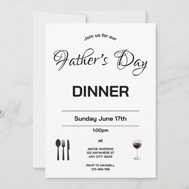 Invitación mínima para cenar el día del padre (Anverso)