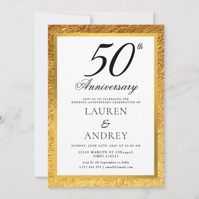 Invitación mínima para el 50º aniversario de bodas (Anverso)