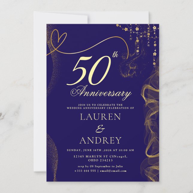 Invitación mínima para el 50º aniversario de bodas (Anverso)