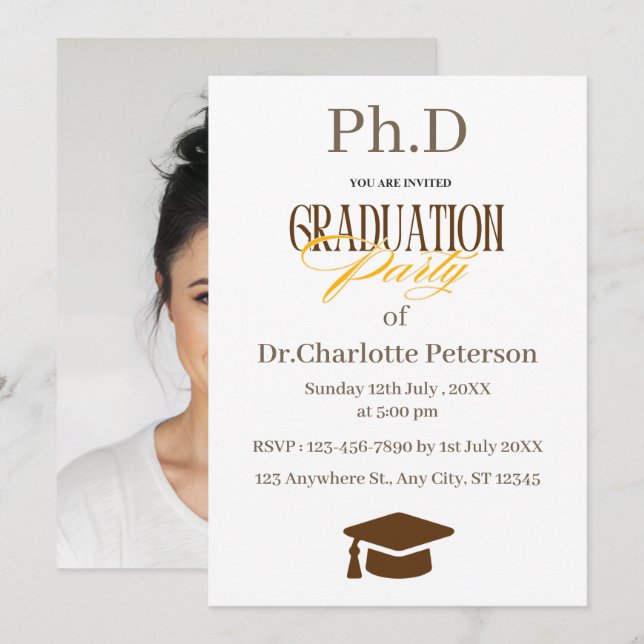 Invitación Mínima para Fiesta de Graduación de Doc (Anverso / Reverso)