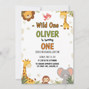 Invitación Mínima Selva Safari Cumpleaños Bebé Salvaje Uno