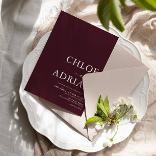 Invitación Mínima Simple Burgandy Wedding