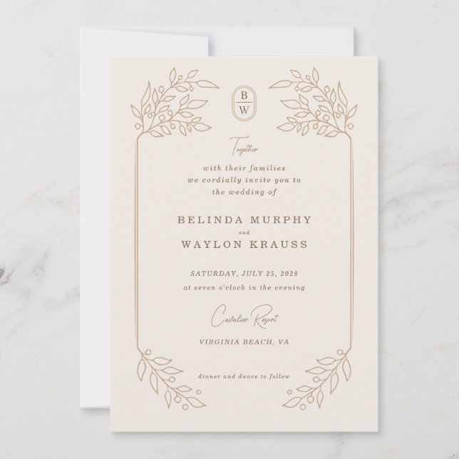 Invitación mínima simple de casamiento de marco or (Anverso)