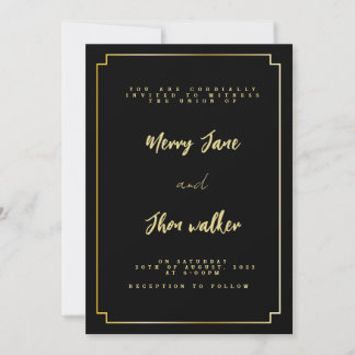 Invitación mínima y de Moda a la Boda Negra y Dora