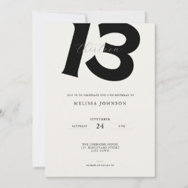 Invitación Minimal 13th Birthday Invitation: Bold Typography