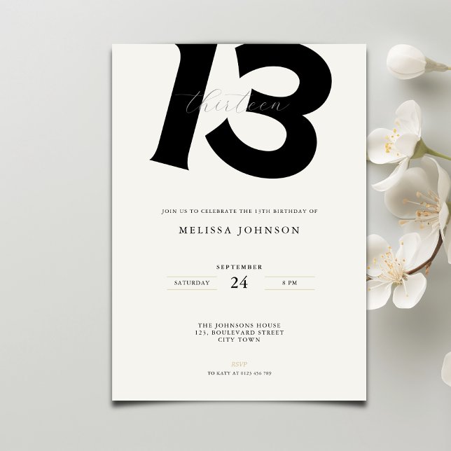 Invitación Minimal 13th Birthday Invitation: Bold Typography (Subido por el creador)