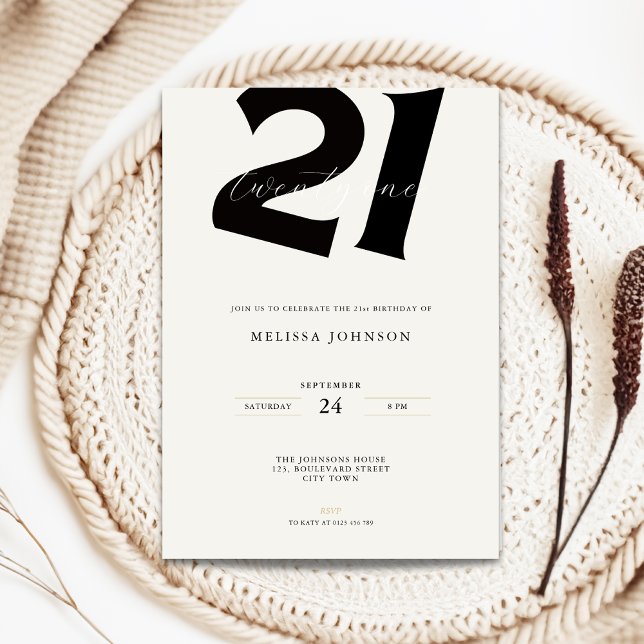 Invitación Minimal 21st Birthday Invitation - Bold Typo (Minimal 21st birthday invitation with bold typography)
