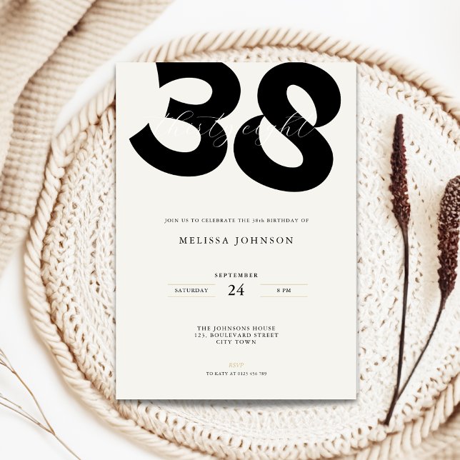 Invitación Minimal 38th Birthday Invitation - Bold Typo (Minimal 38th birthday invitation with bold typography)