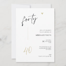 Invitación Minimal 40th Birthday Invitation Black and White