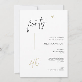 Invitación Minimal 40th Birthday Invitation Black and White