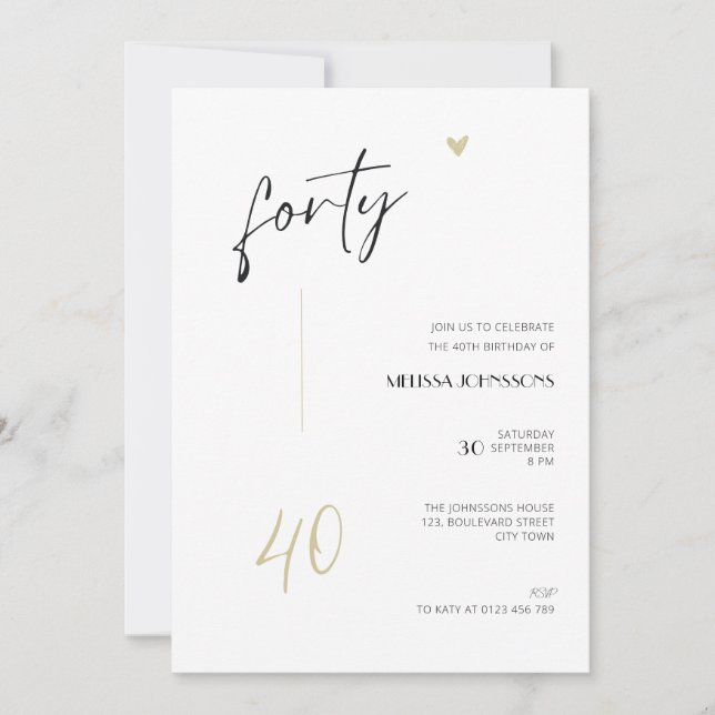 Invitación Minimal 40th Birthday Invitation Black and White (Anverso)