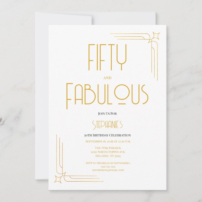 Invitación Minimal 50 and Fabulous 50th Birthday Invitation (Anverso)