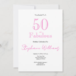 Invitación Minimal 50 and Fabulous Pink 50th Birthday