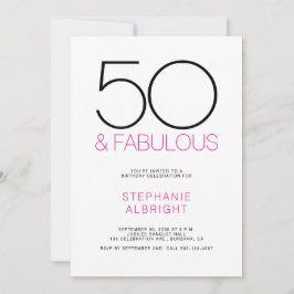 Invitación Minimal 50 and Fabulous Pink 50th Birthday Party