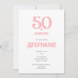 Invitación Minimal 50 and Fabulous Pink 50th Birthday Party