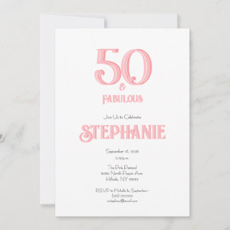 Invitación Minimal 50 and Fabulous Pink 50th Birthday Party