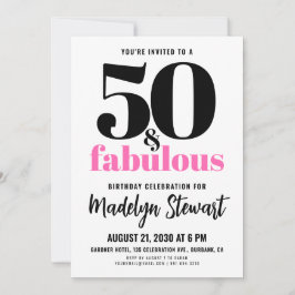 Invitación Minimal 50 and Fabulous Pink 50th Birthday Party