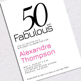 Invitación Minimal 50 and Fabulous Pink 50th Birthday Party