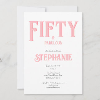 Invitación Minimal 50 and Fabulous Pink 50th Birthday Party
