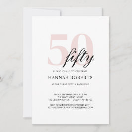 Invitación Minimal 50 and Fabulous Pink 50th Birthday Party