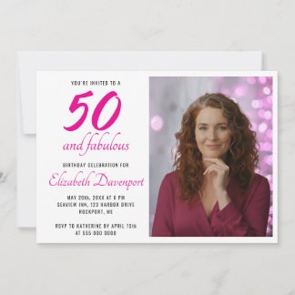 Invitación Minimal 50 and Fabulous Pink Photo Birthday