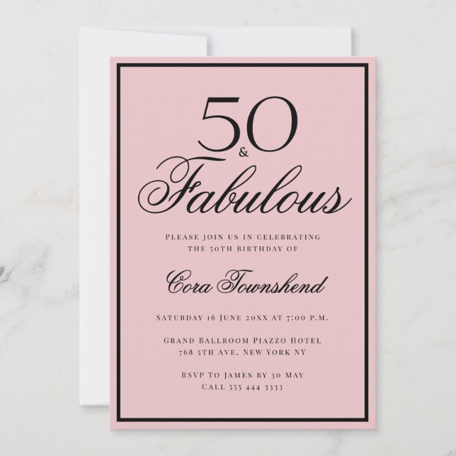 Invitación Minimal 50 & Fabulous Dusty Pink 50th Birthday (Anverso)