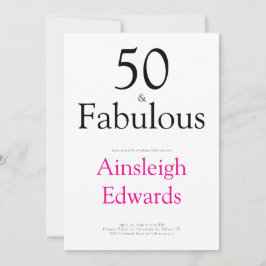 Invitación Minimal 50 & Fabulous Pink Fiftieth Birthday Party