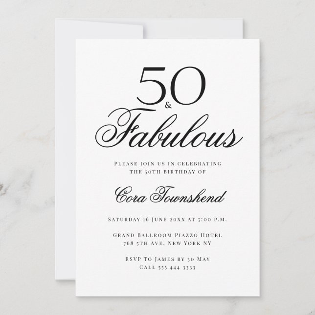 Invitación Minimal 50 & Fabulous Typography 50th Birthday (Anverso)