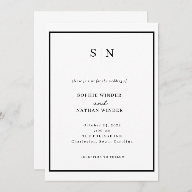 Invitación Minimal and Chic | Black and White Wedding (Anverso / Reverso)