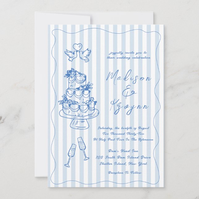 Invitación Minimal and Chic Blue French Personalized Wedding  (Anverso)