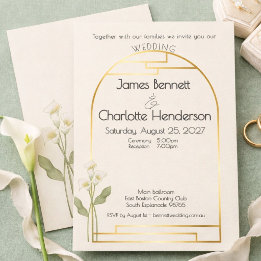 Invitación Minimal Art Nouveau Gold Arch Calla Lily Wedding