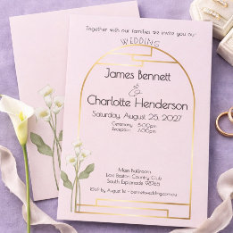 Invitación Minimal Art Nouveau Gold Arch Lily Blush Wedding