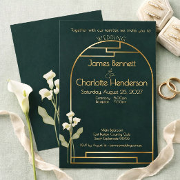 Invitación Minimal Art Nouveau Gold Arch Lily Green Wedding