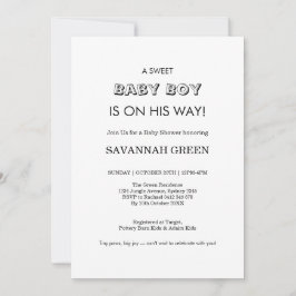 Invitación Minimal Baby Boy Shower Typography Design