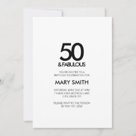 Invitación Minimal Black Fifty and Fabulous 50th Birthday
