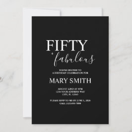 Invitación Minimal Black Fifty and Fabulous 50th Birthday