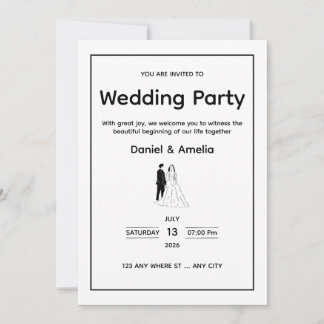 Invitación Minimal Black & White Wedding Invitation