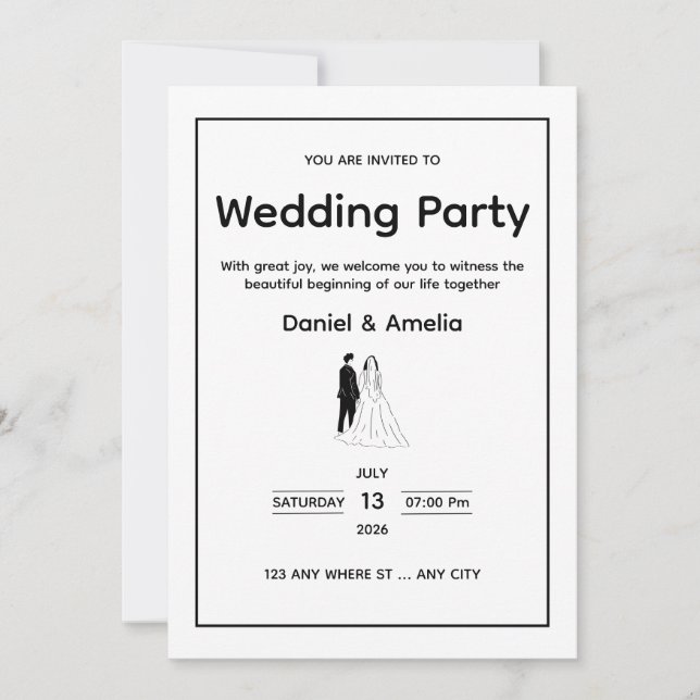 Invitación Minimal Black & White Wedding Invitation (Anverso)