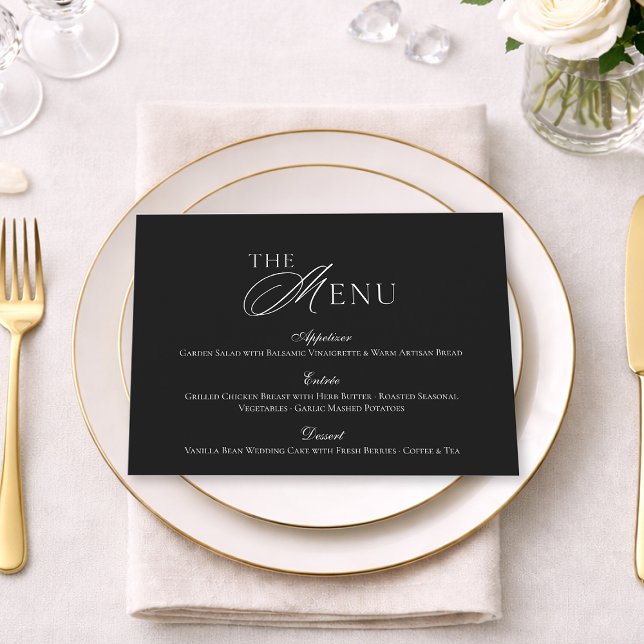 Invitación Minimal Black & White Wedding Menu card (Subido por el creador)