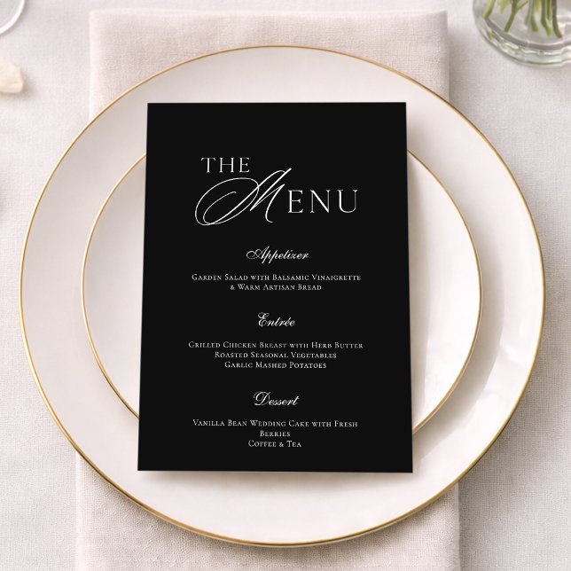 Invitación Minimal Black & White Wedding Menu Card (Subido por el creador)