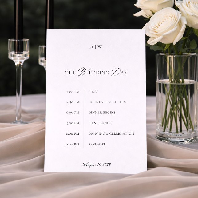 Invitación Minimal Black & White Wedding Timeline Card (Subido por el creador)