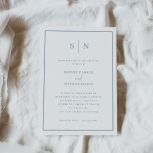 Invitación Minimal Blanco y Azul Polvo   Cena de Ensayo de Bo
