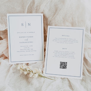 Invitación Minimal Blanco y Azul Polvo   Todo en Una Boda