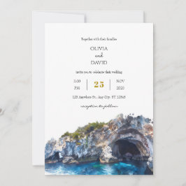 Invitación Minimal Blue Cliff Coastal Landscape Beach Wedding