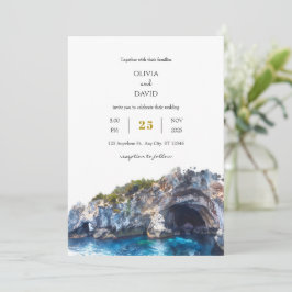 Invitación Minimal Blue Cliff Coastal Landscape Beach Wedding